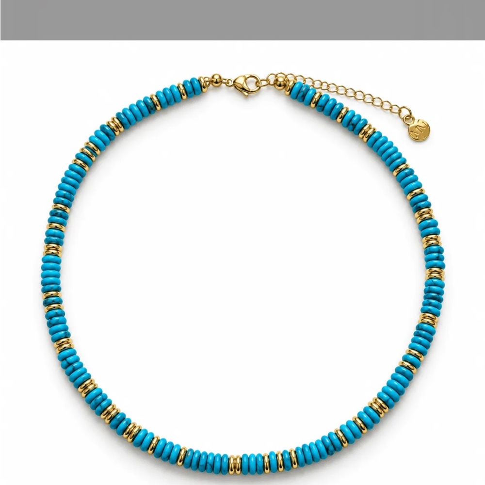 Turquoise Natural Stone Beaded Necklace With Gold Accents